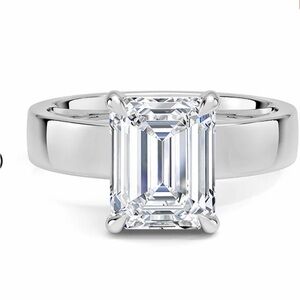 1 CT Solitaire Emerald Cut Moissanite Wide Band Engagement Ring Size 7 STUNNING!